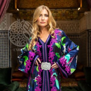 Caftan 2 Pièces – en Soie Italienne Violette à Détails Floraux
